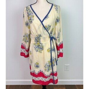 Anthropologie Eloise Women's Yellow Floral Wrap Dressing Gown Robe Cotton Medium